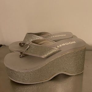 Rocket Dog gently used silver glitter platform sandals size 9